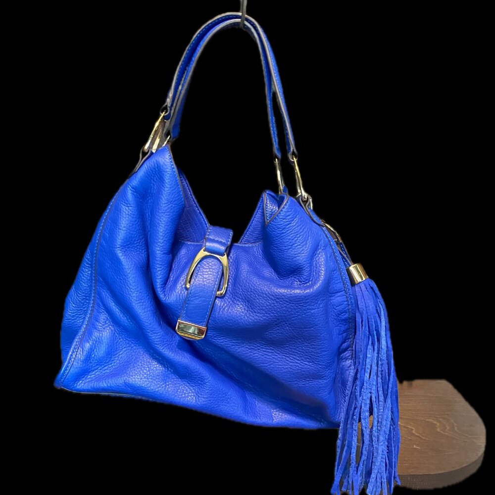 G.I.L.I Leather Hobo Stirrup Satchel With Shoulder Strap Royal Blue